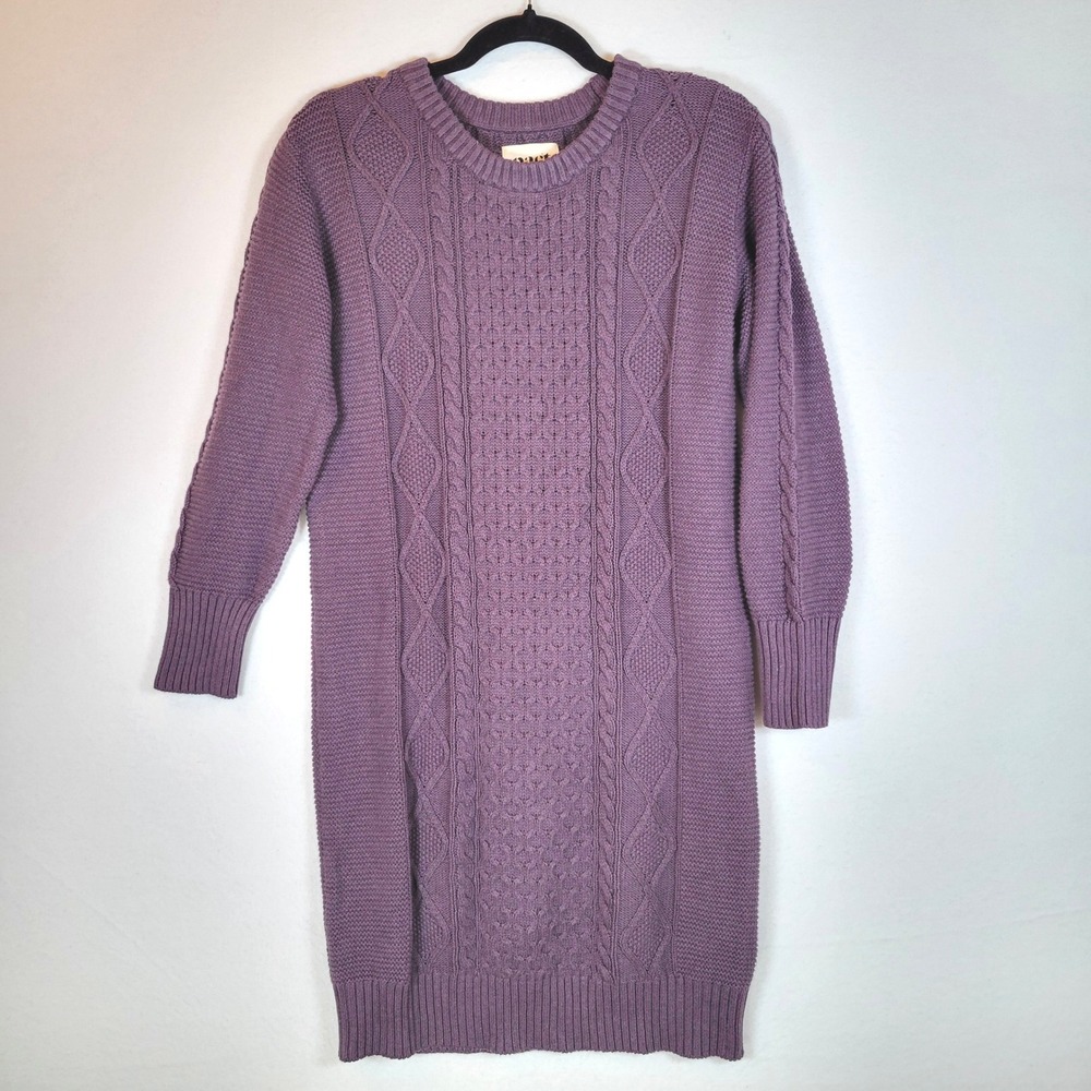 Pact Womens Organic Cotton Cable Knit Sweater Dress Size XS Purple Fisherman Eco